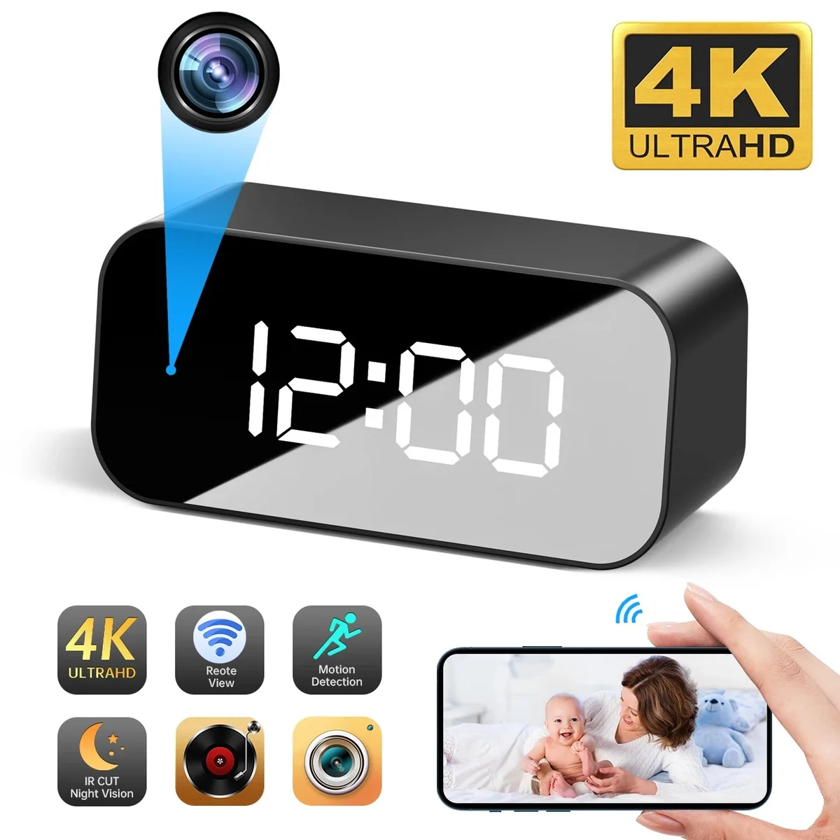 TC100 Full HD Night Vision Smart 5Ghz Table Clock Camera